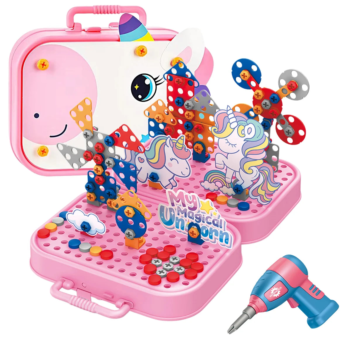 Brinquedo Educativo Kit Ferramentas Infantil Parafusadeira Brastoy Rosa 228 Peças