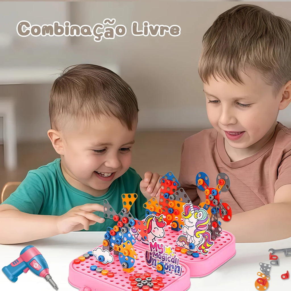Brinquedo Educativo Kit Ferramentas Infantil Parafusadeira Brastoy Rosa 228 Peças