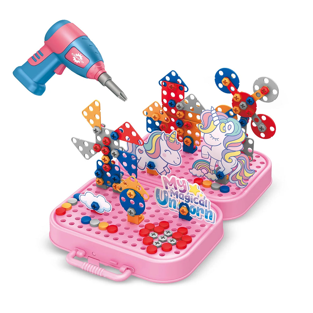 Brinquedo Educativo Kit Ferramentas Infantil Parafusadeira Brastoy Rosa 228 Peças