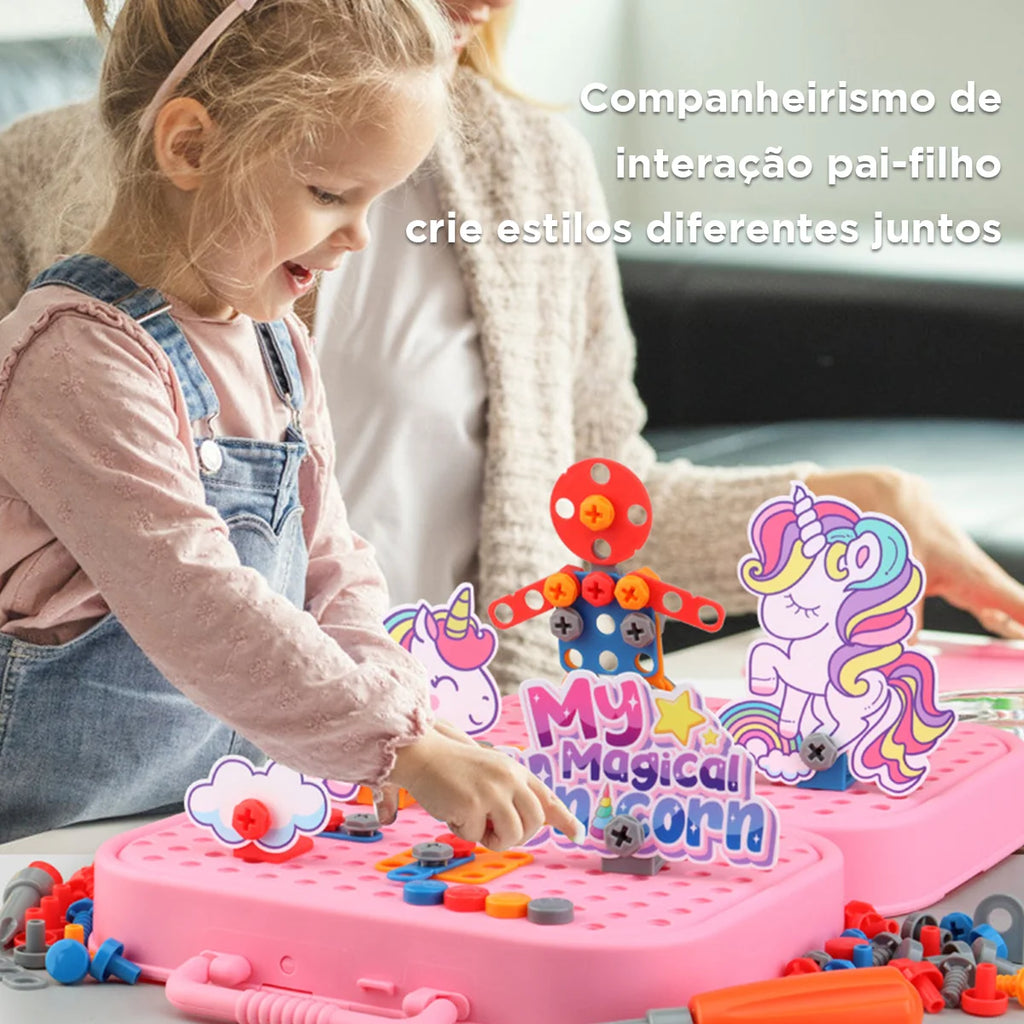 Brinquedo Educativo Kit Ferramentas Infantil Parafusadeira Brastoy Rosa 228 Peças