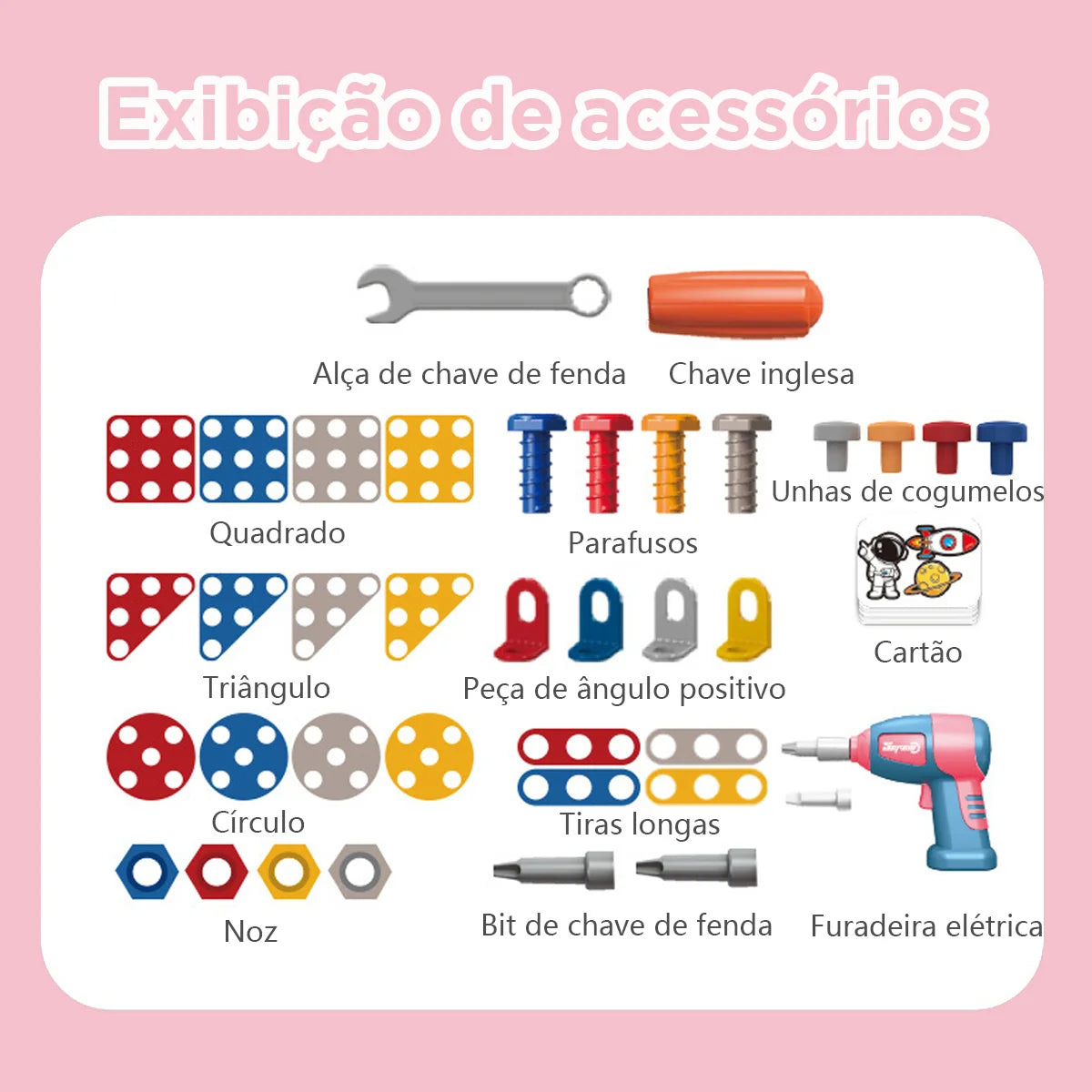 Brinquedo Educativo Kit Ferramentas Infantil Parafusadeira Brastoy Rosa 228 Peças