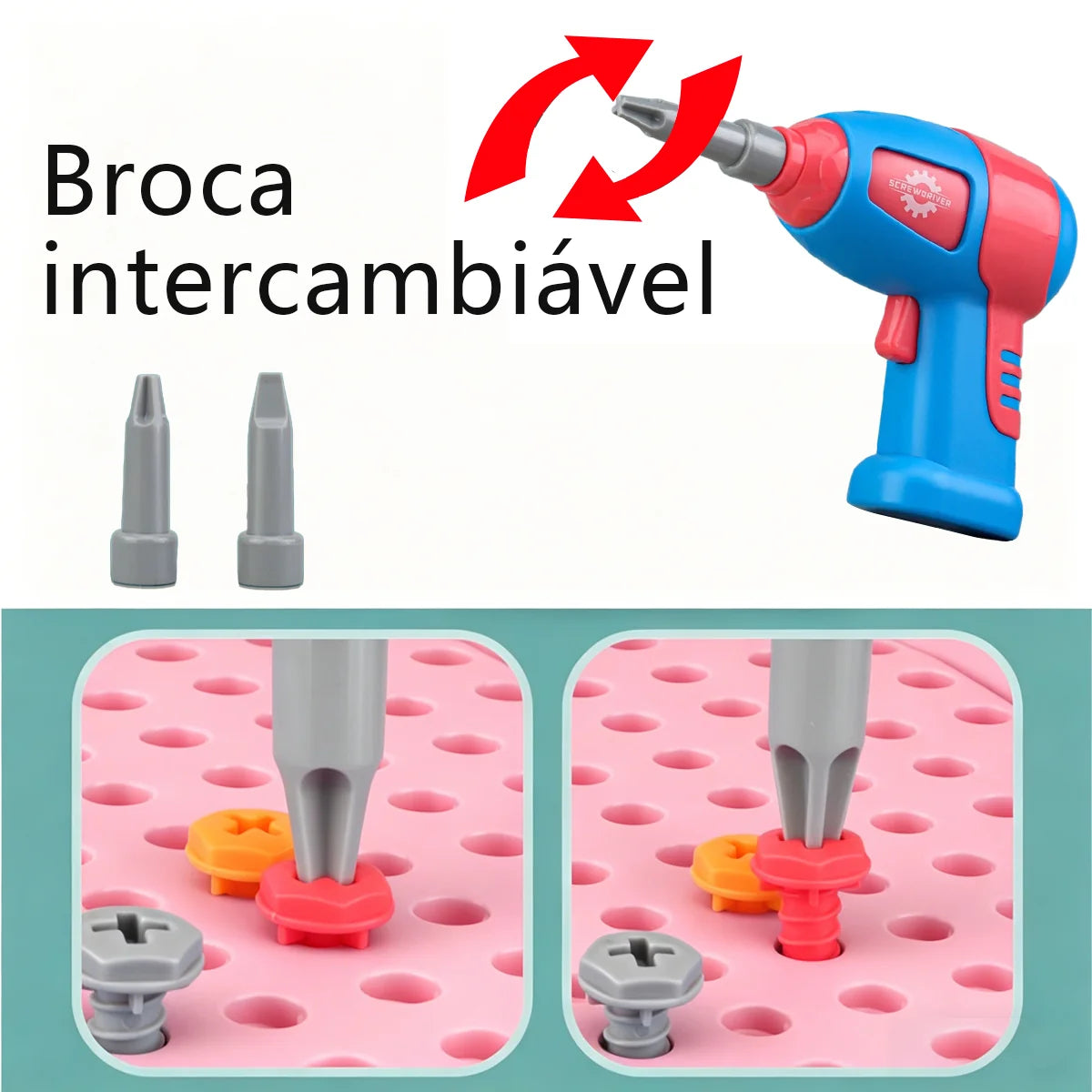 Brinquedo Educativo Kit Ferramentas Infantil Parafusadeira Brastoy Rosa 228 Peças